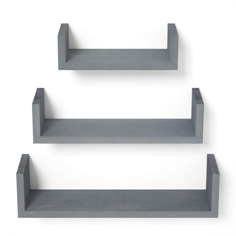 SRIWATANA Floating Shelves Wall Mounted, Solid Wood Wall Shelves, Weathered Grayâ€¦ - Image 1